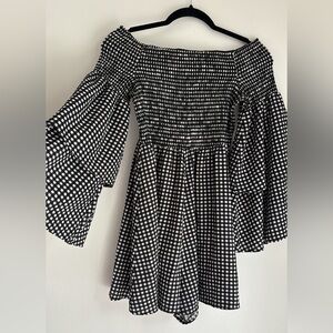 Black and White Gingham Off-Shoulder Dress